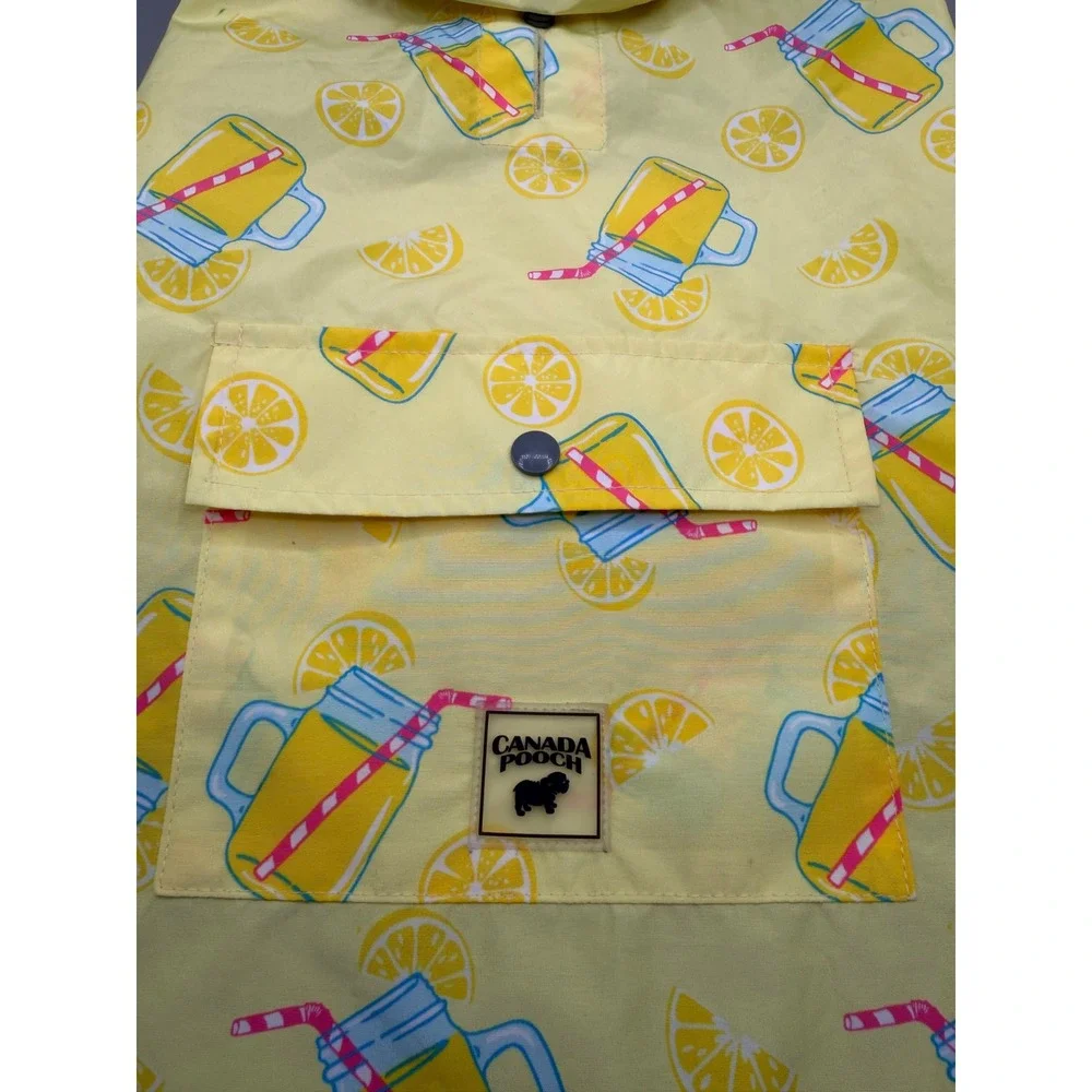 Canada Pooch Yellow Lemonade Pick Me Up Pet Raincoat Hooded Jacket Size M 16